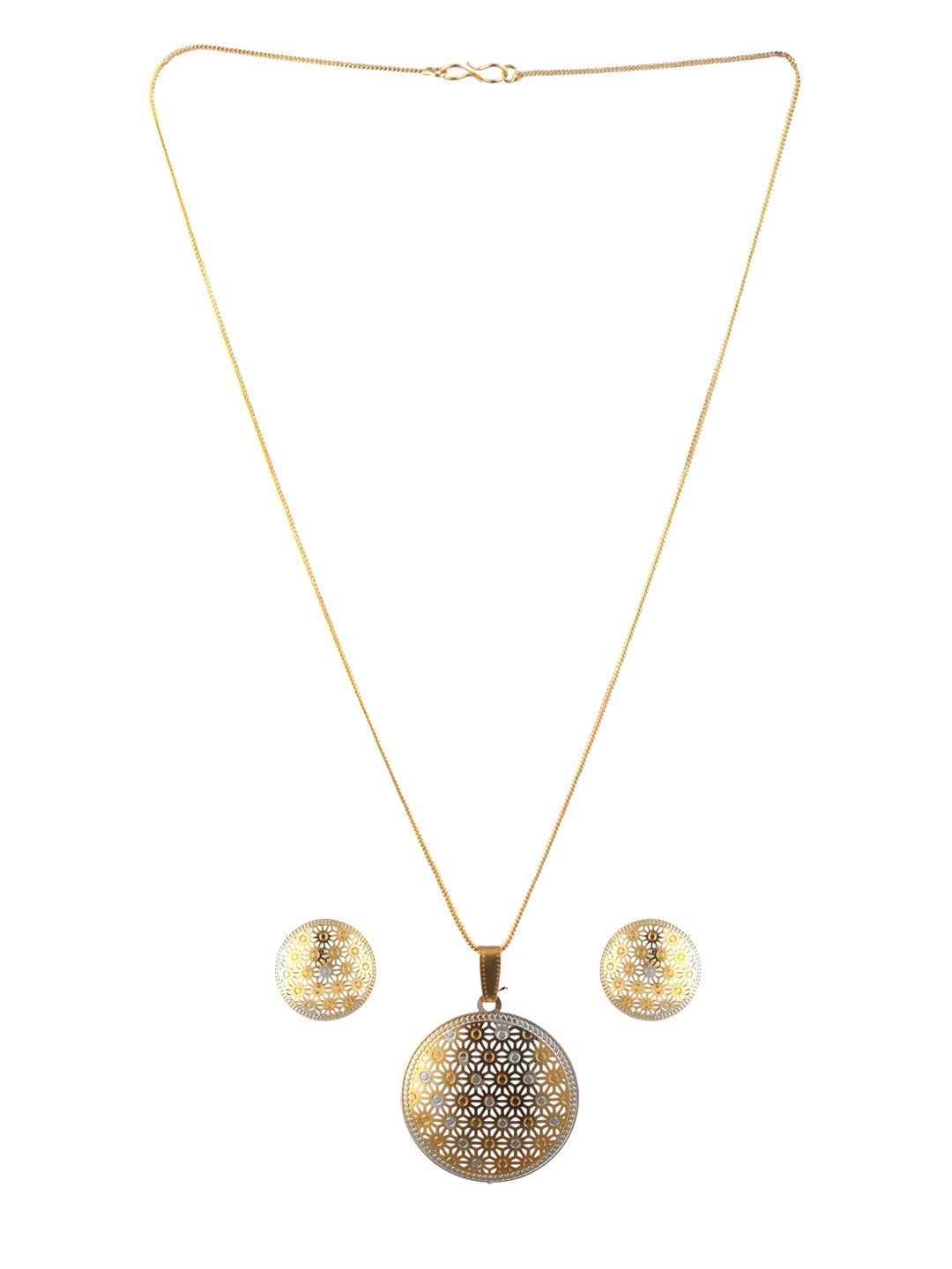 Priyaasi Round Cutwork Silver Gold-Plated Jewellery Set