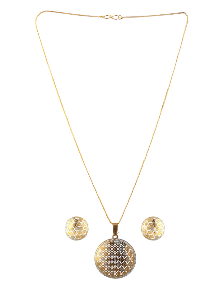 Priyaasi Round Cutwork Silver Gold-Plated Jewellery Set