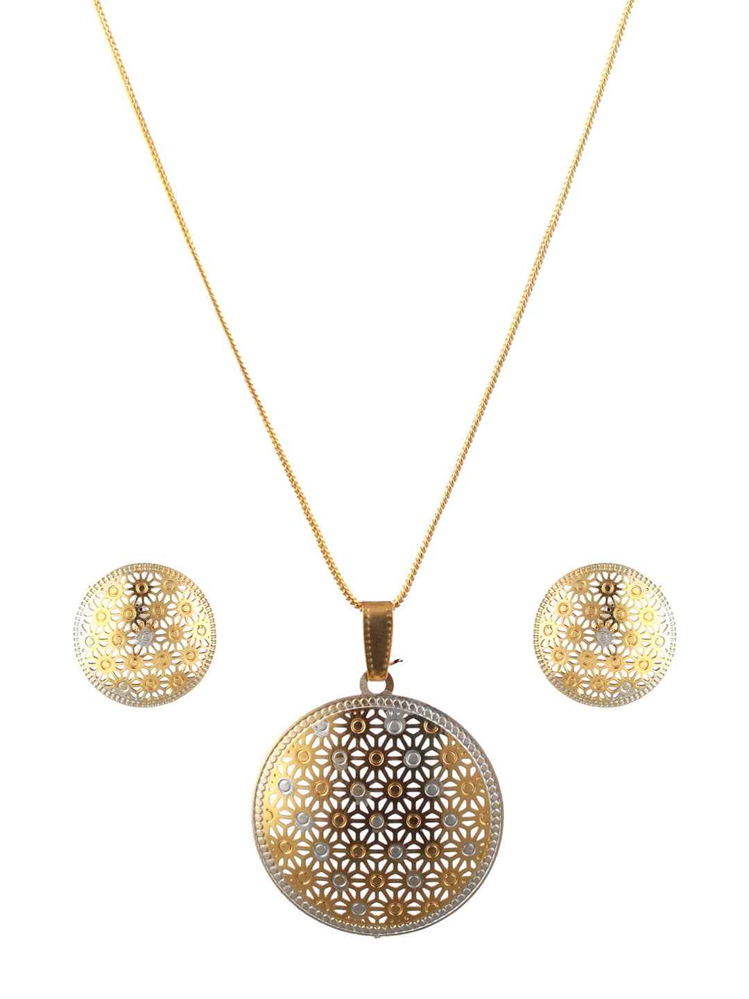 Priyaasi Round Cutwork Silver Gold-Plated Jewellery Set