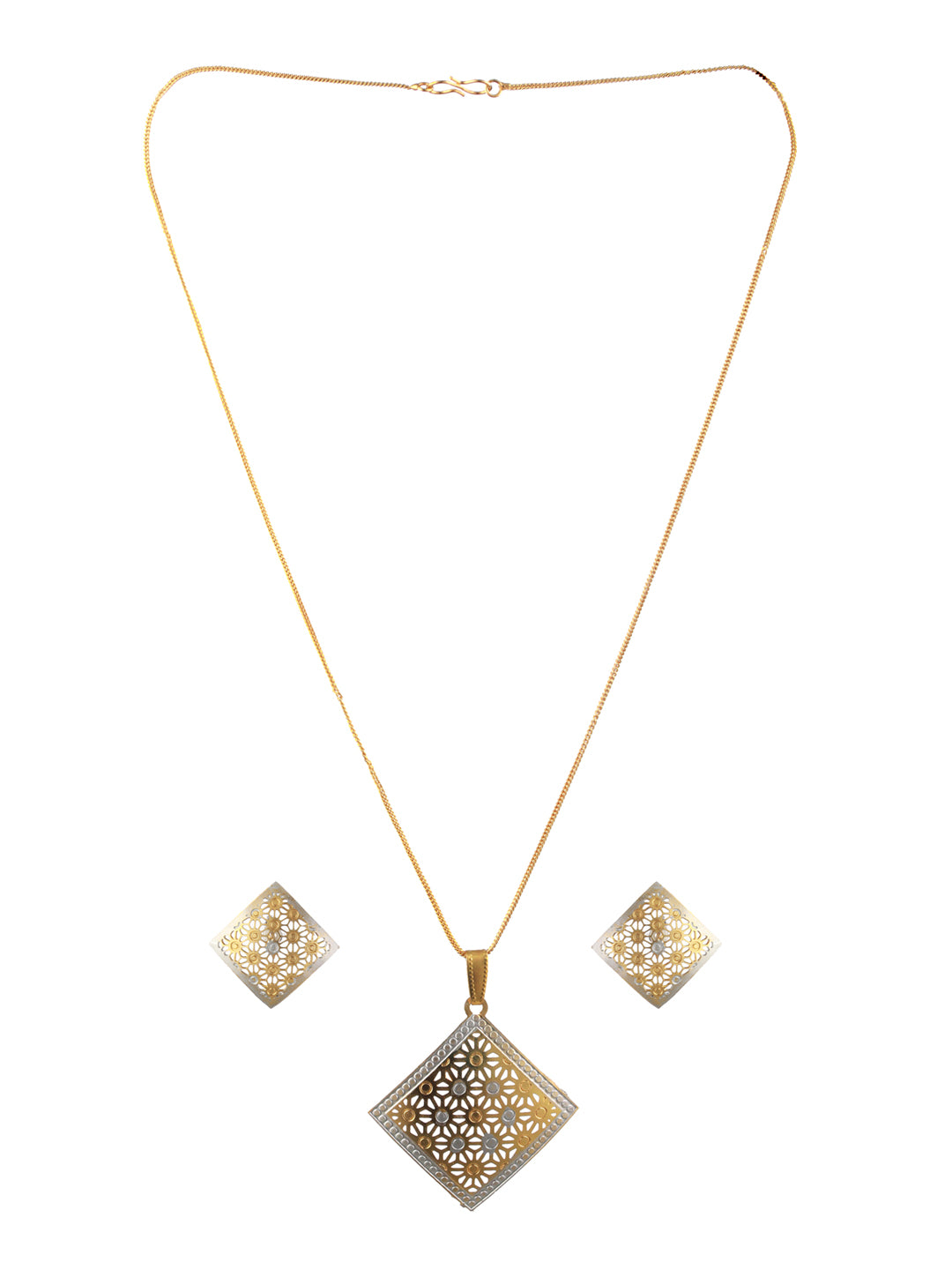 Priyaasi Geometric Cutwork Silver Gold-Plated Jewellery Set