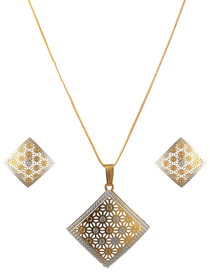 Priyaasi Geometric Cutwork Silver Gold-Plated Jewellery Set