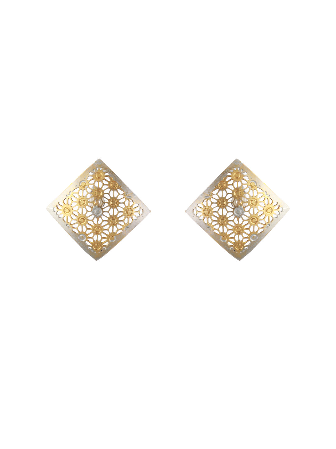 Priyaasi Geometric Cutwork Silver Gold-Plated Jewellery Set