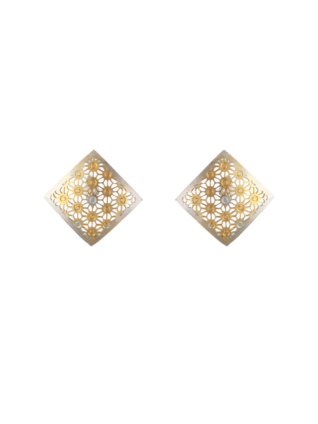 Priyaasi Geometric Cutwork Silver Gold-Plated Jewellery Set