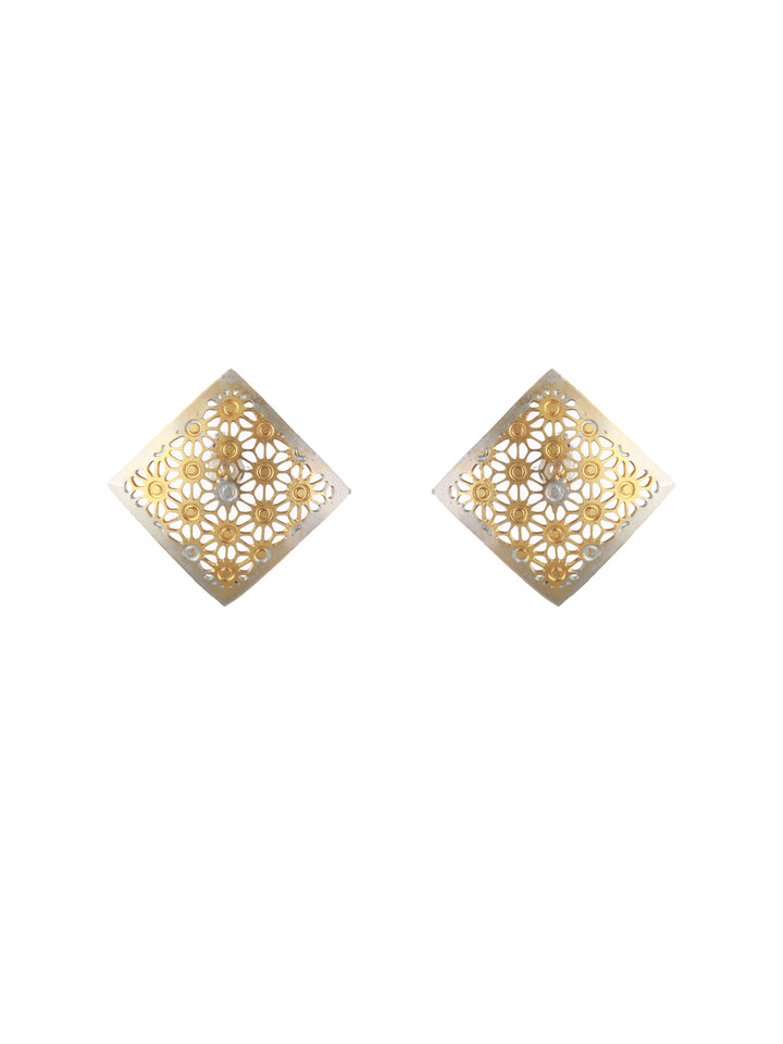 Priyaasi Geometric Cutwork Silver Gold-Plated Jewellery Set