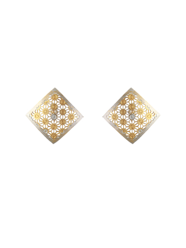 Priyaasi Geometric Cutwork Silver Gold-Plated Jewellery Set