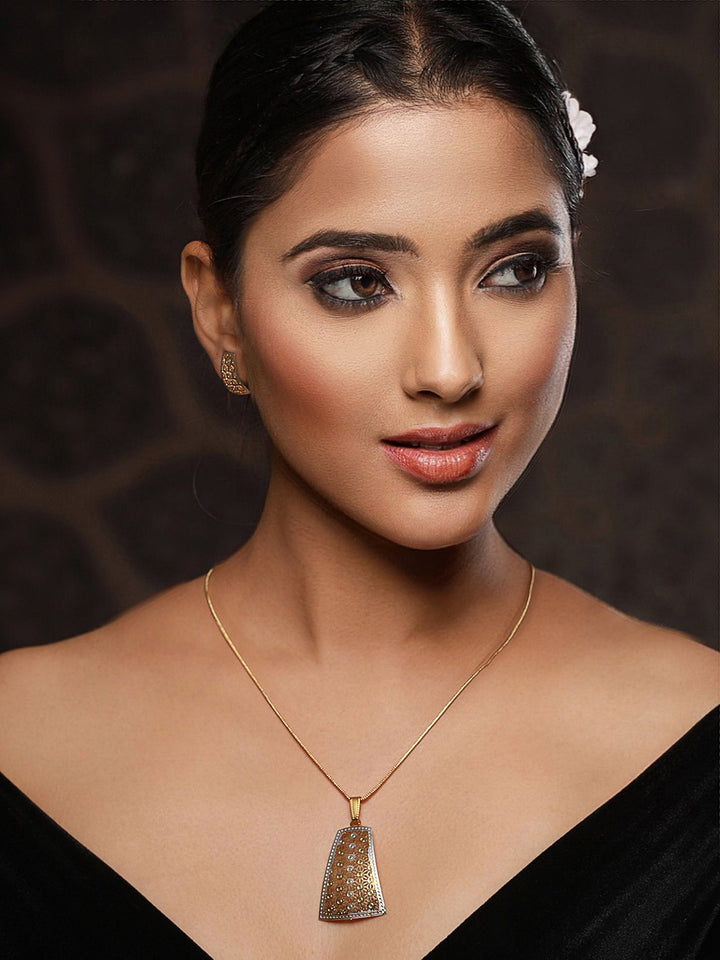 Priyaasi Minimal Geometric Cutwork Silver Gold-Plated Jewellery Set