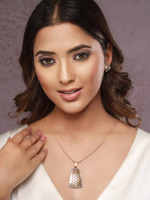 Priyaasi Minimal Geometric Cutwork Silver Gold-Plated Jewellery Set