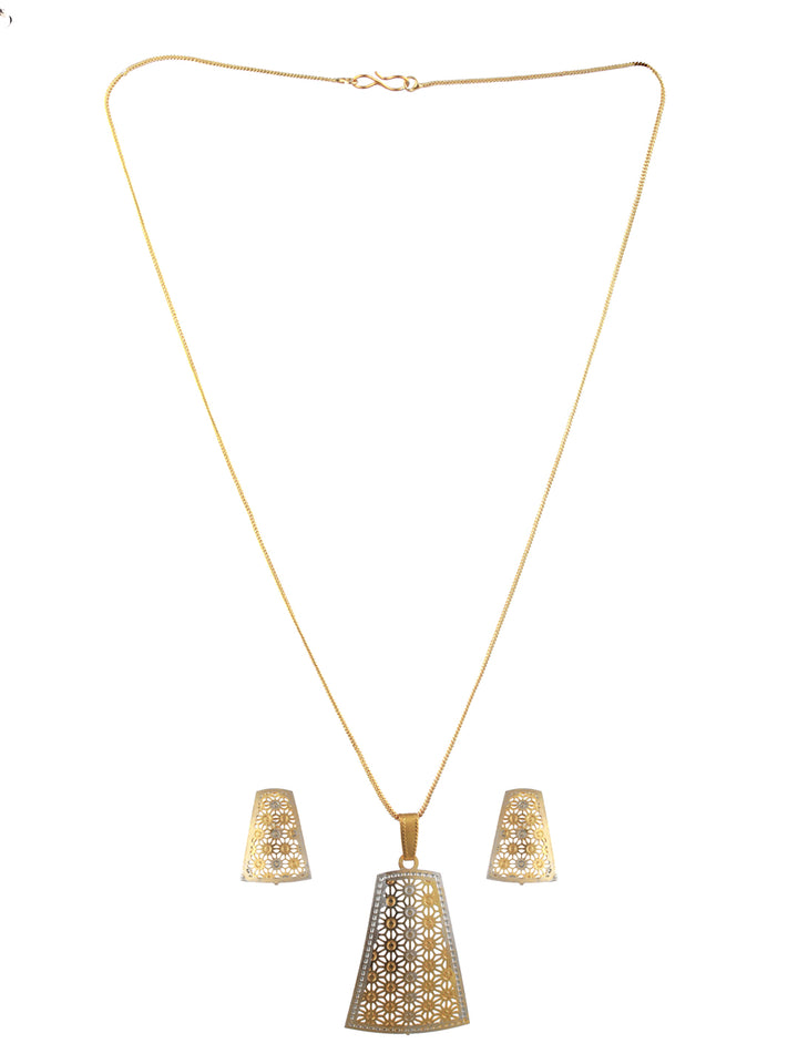 Priyaasi Minimal Geometric Cutwork Silver Gold-Plated Jewellery Set