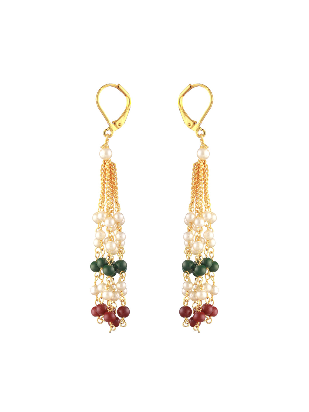 Priyaasi Multilayer Red & Green Pearl Gold-Plated Jewellery Set