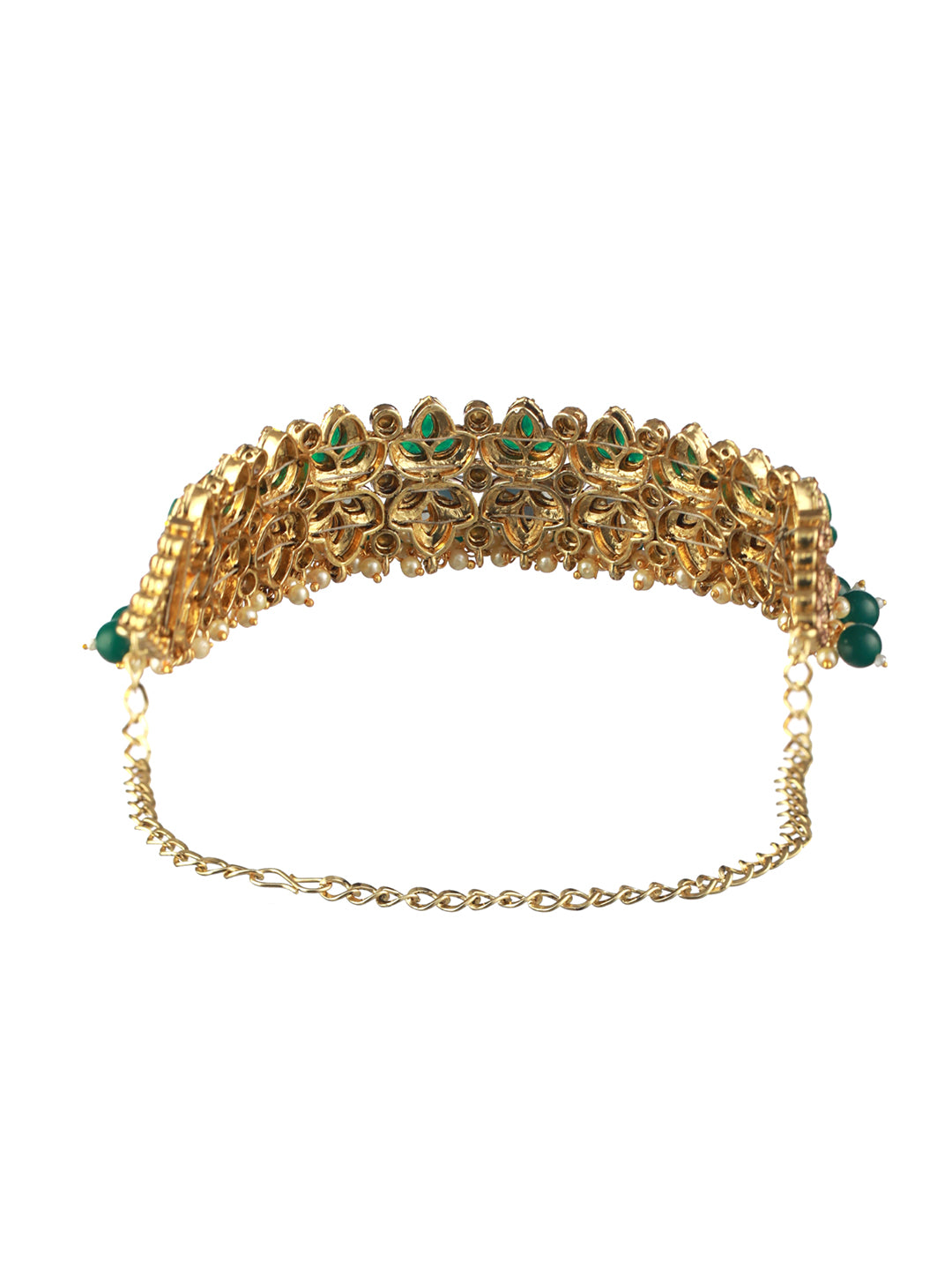 Priyaasi Green Kundan Gold-Plated Choker Jewellery Set with Maangtikka