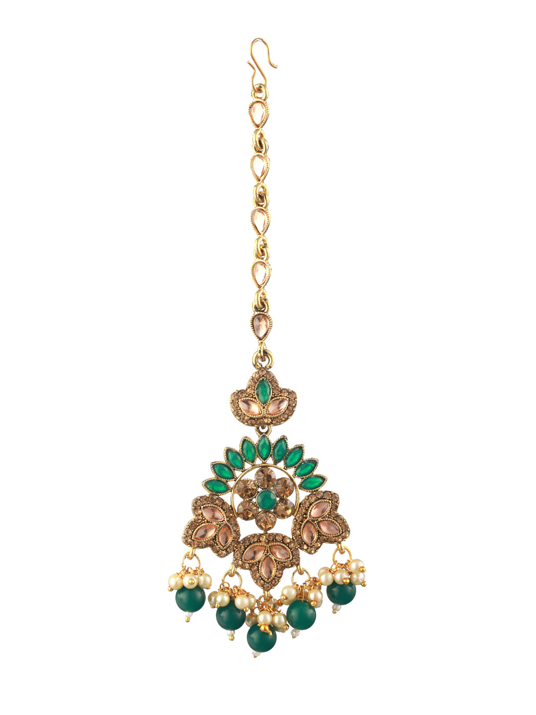 Priyaasi Green Kundan Gold-Plated Choker Jewellery Set with Maangtikka