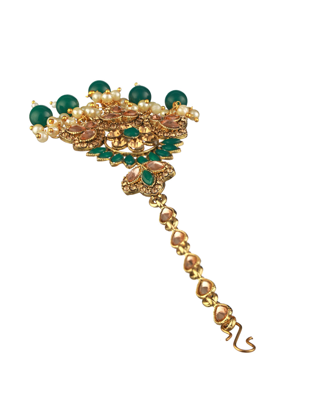 Priyaasi Green Kundan Gold-Plated Choker Jewellery Set with Maangtikka