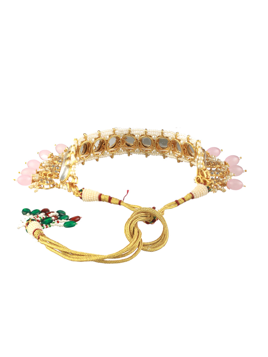 Priyaasi Pink Floral Kundan Gold-Plated Choker Jewellery Set with Maangtikka