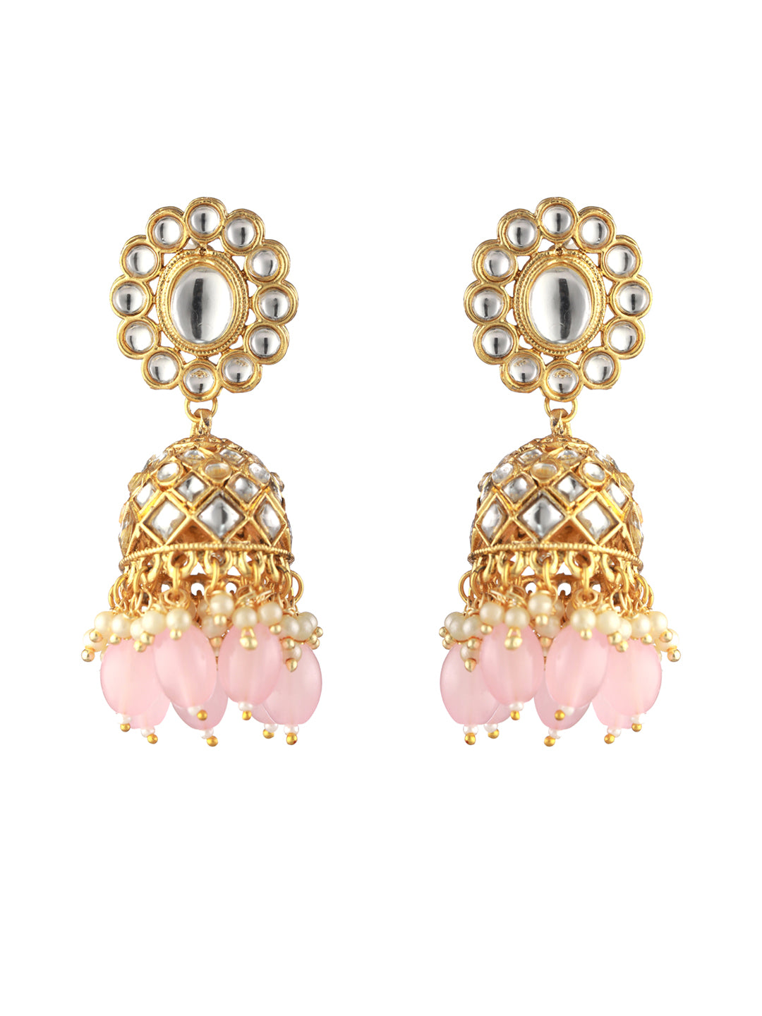 Priyaasi Pink Floral Kundan Gold-Plated Choker Jewellery Set with Maangtikka