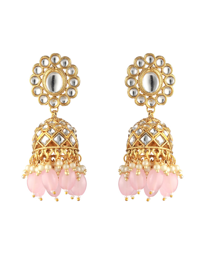 Priyaasi Pink Floral Kundan Gold-Plated Choker Jewellery Set with Maangtikka