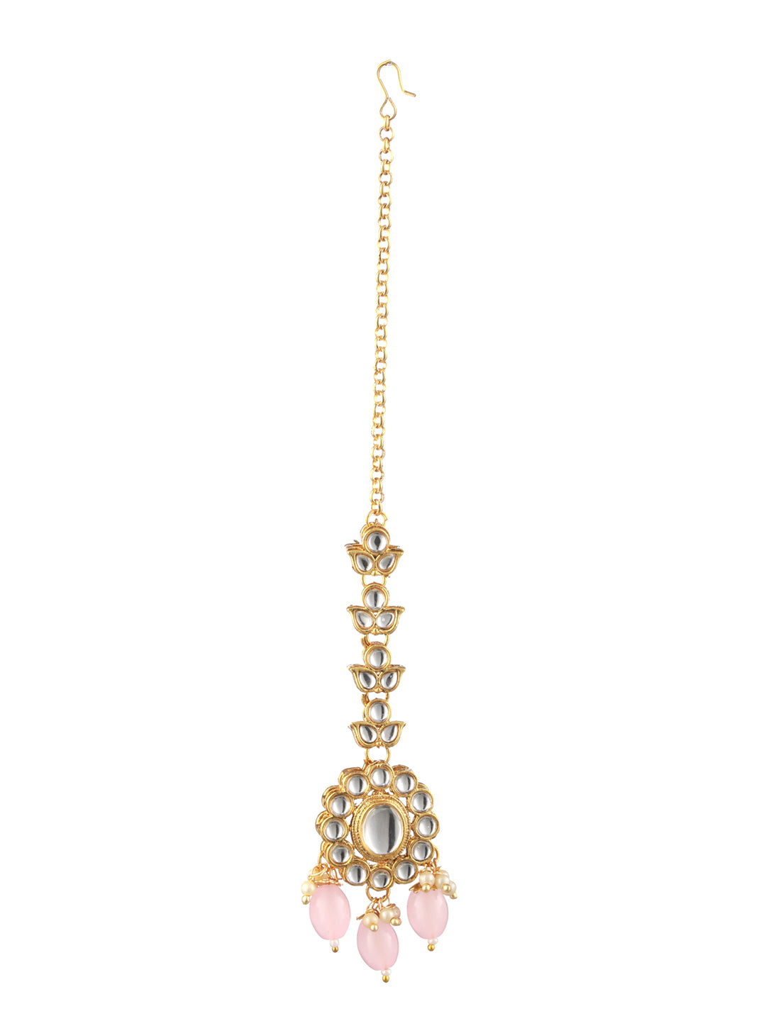 Priyaasi Pink Floral Kundan Gold-Plated Choker Jewellery Set with Maangtikka