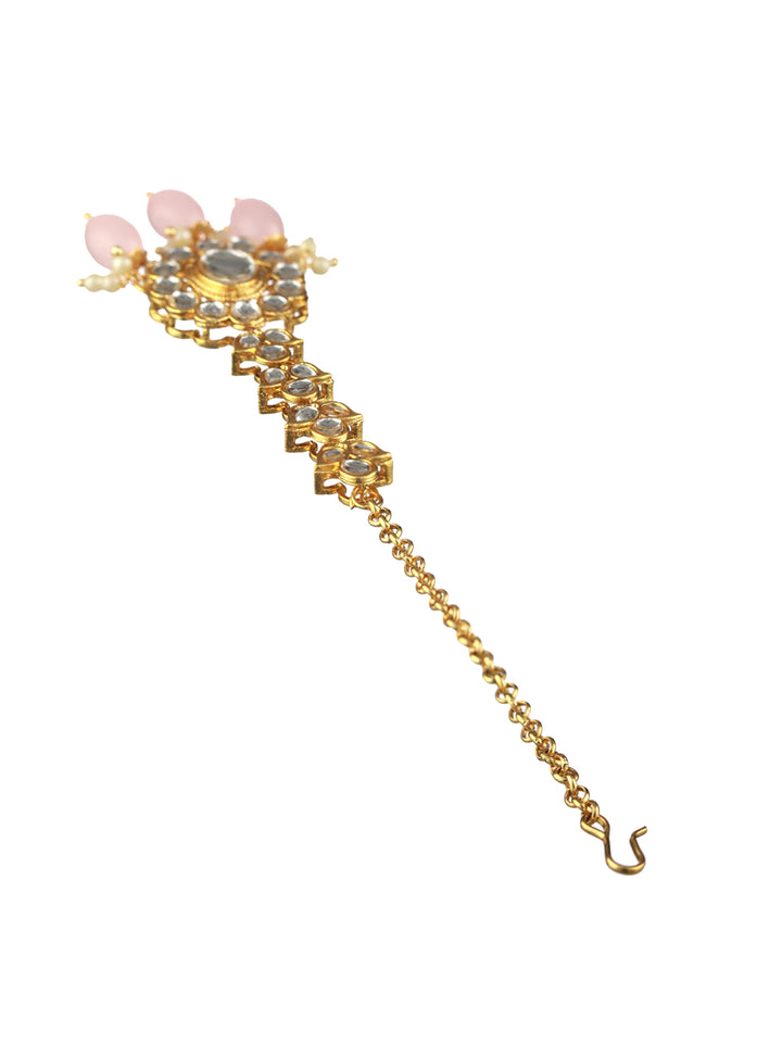 Priyaasi Pink Floral Kundan Gold-Plated Choker Jewellery Set with Maangtikka