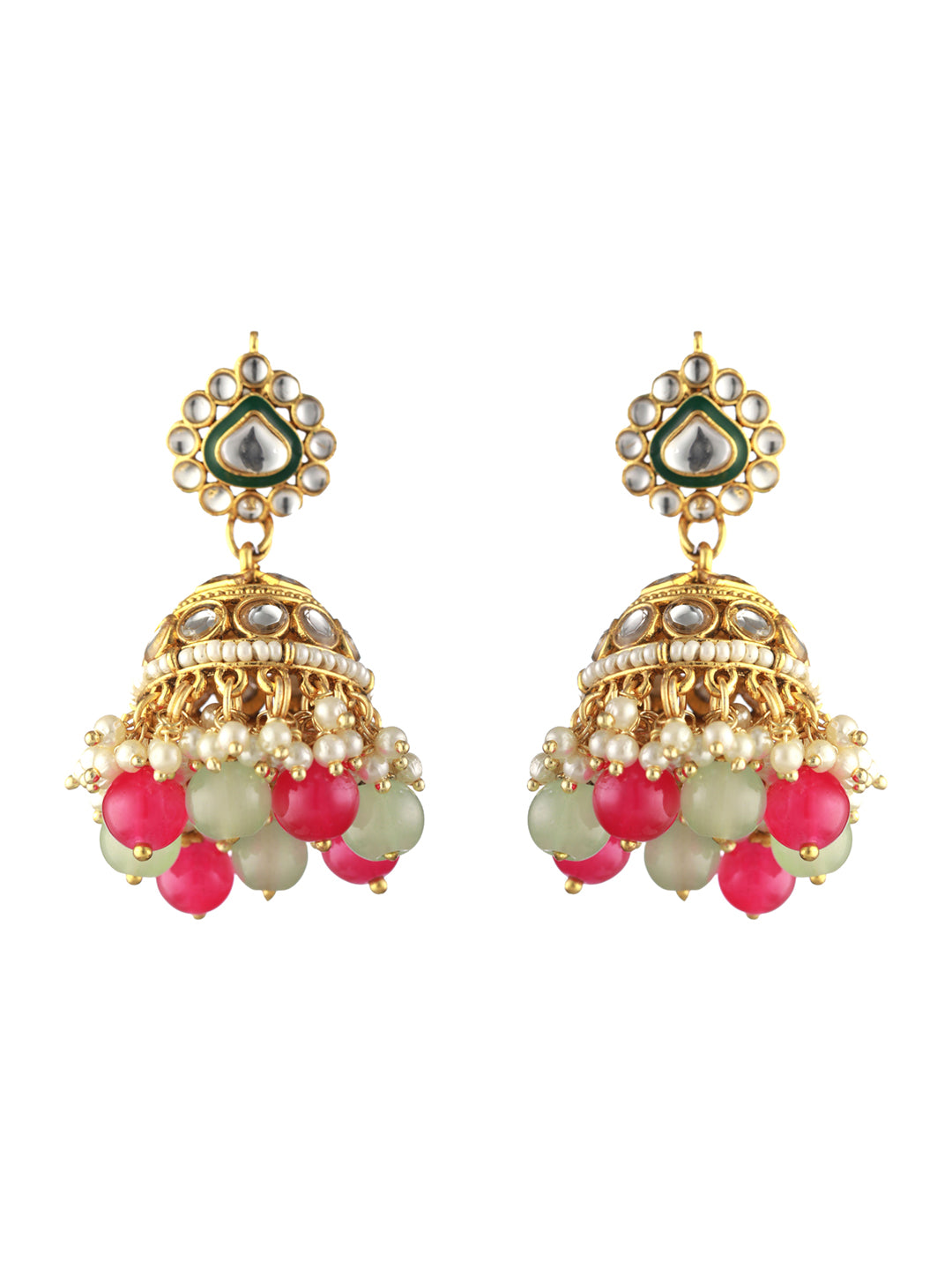 Priyaasi Pink Green Kundan Gold-Plated Choker Jewellery Set with Maangtikka