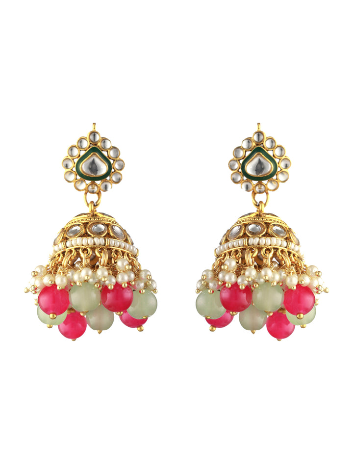 Priyaasi Pink Green Kundan Gold-Plated Choker Jewellery Set with Maangtikka