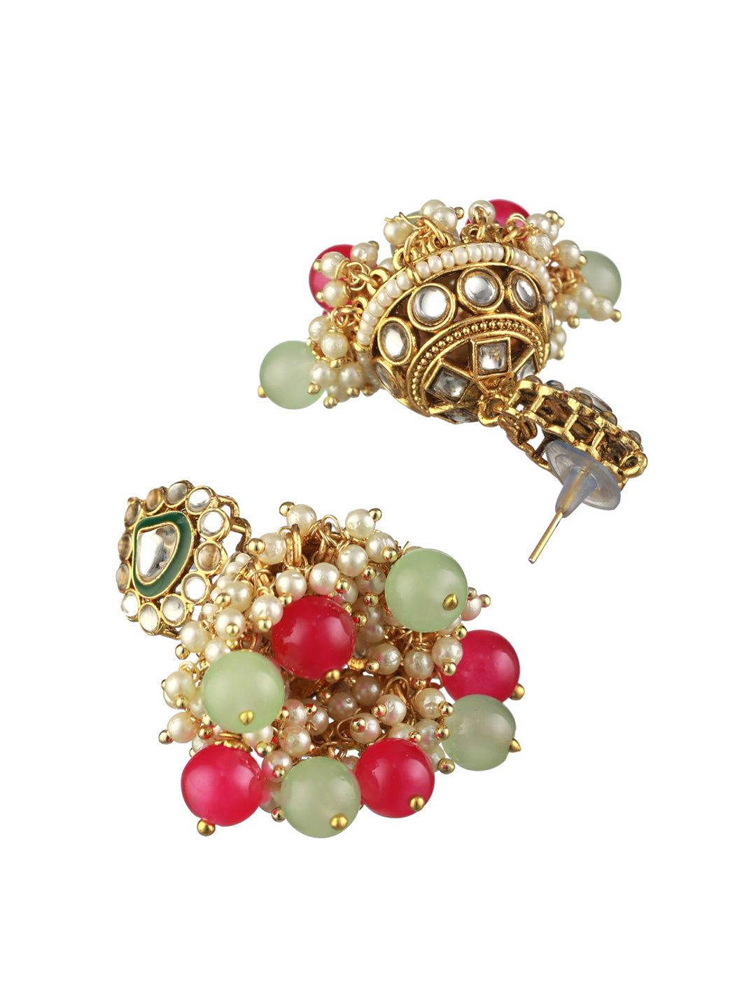 Priyaasi Pink Green Kundan Gold-Plated Choker Jewellery Set with Maangtikka