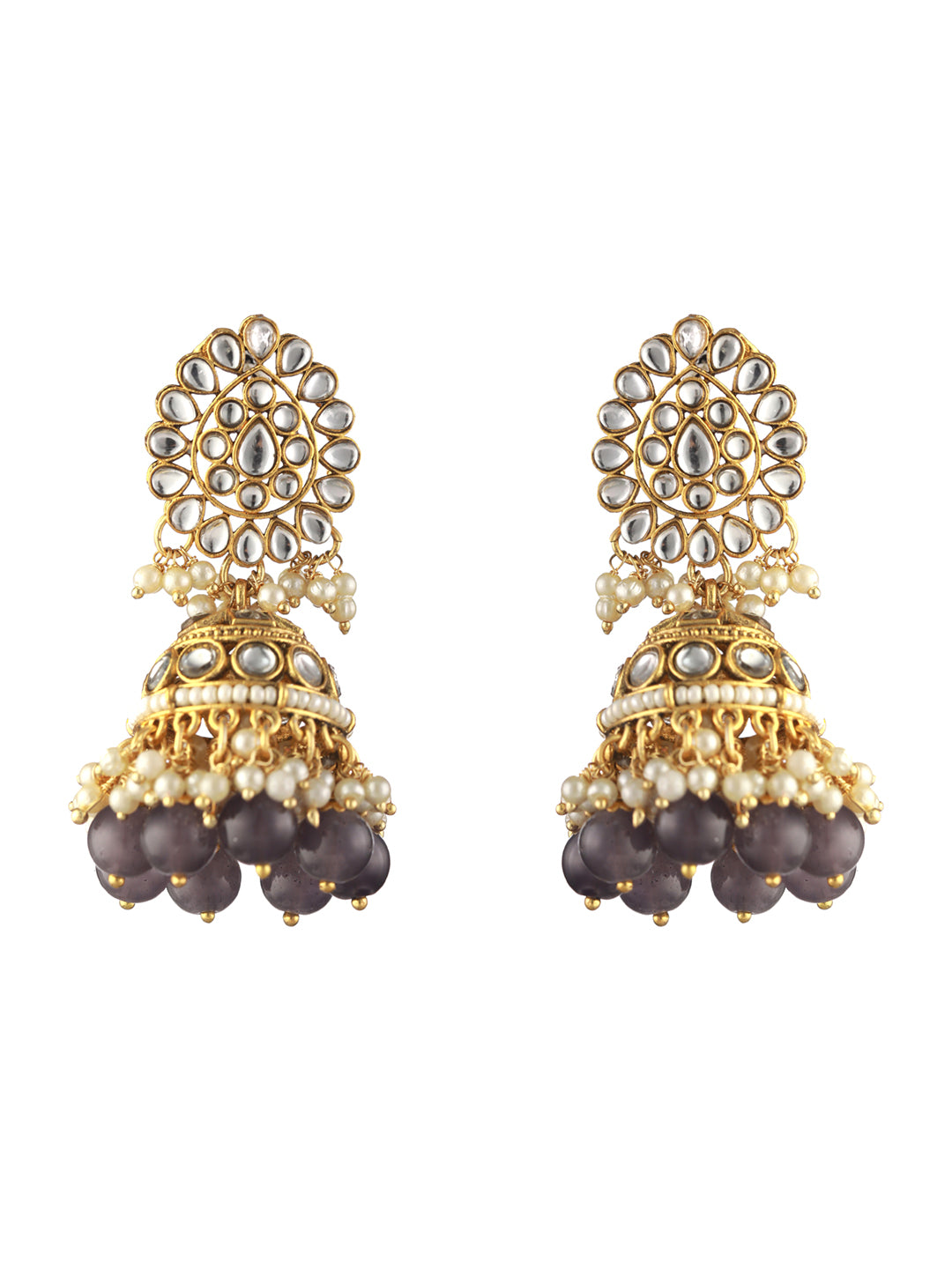 Priyaasi Grey Kundan Gold-Plated Jewellery Set with Maangtikka