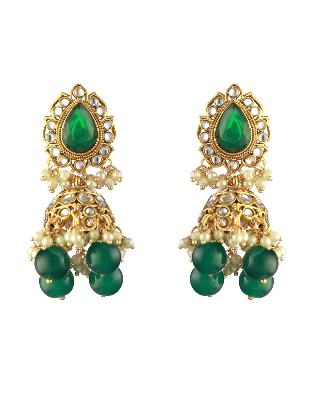 Priyaasi Green Kundan Leaf Gold-Plated Choker Jewellery Set