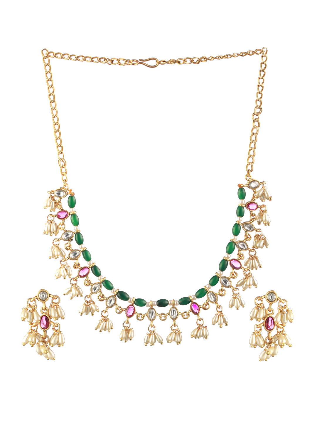 Priyaasi Multicolor Kemp Stone Studded Gold-Plated Jewellery Set