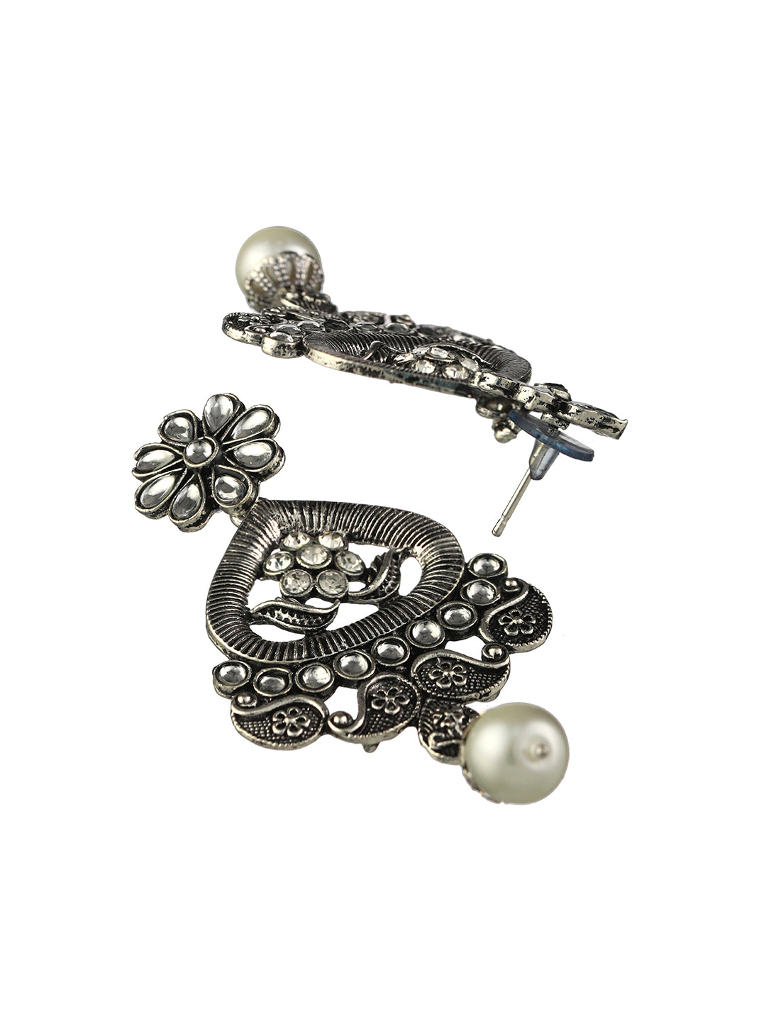 Floral Pearl Multilayer Kundan Oxidised Silver Jewellery Set
