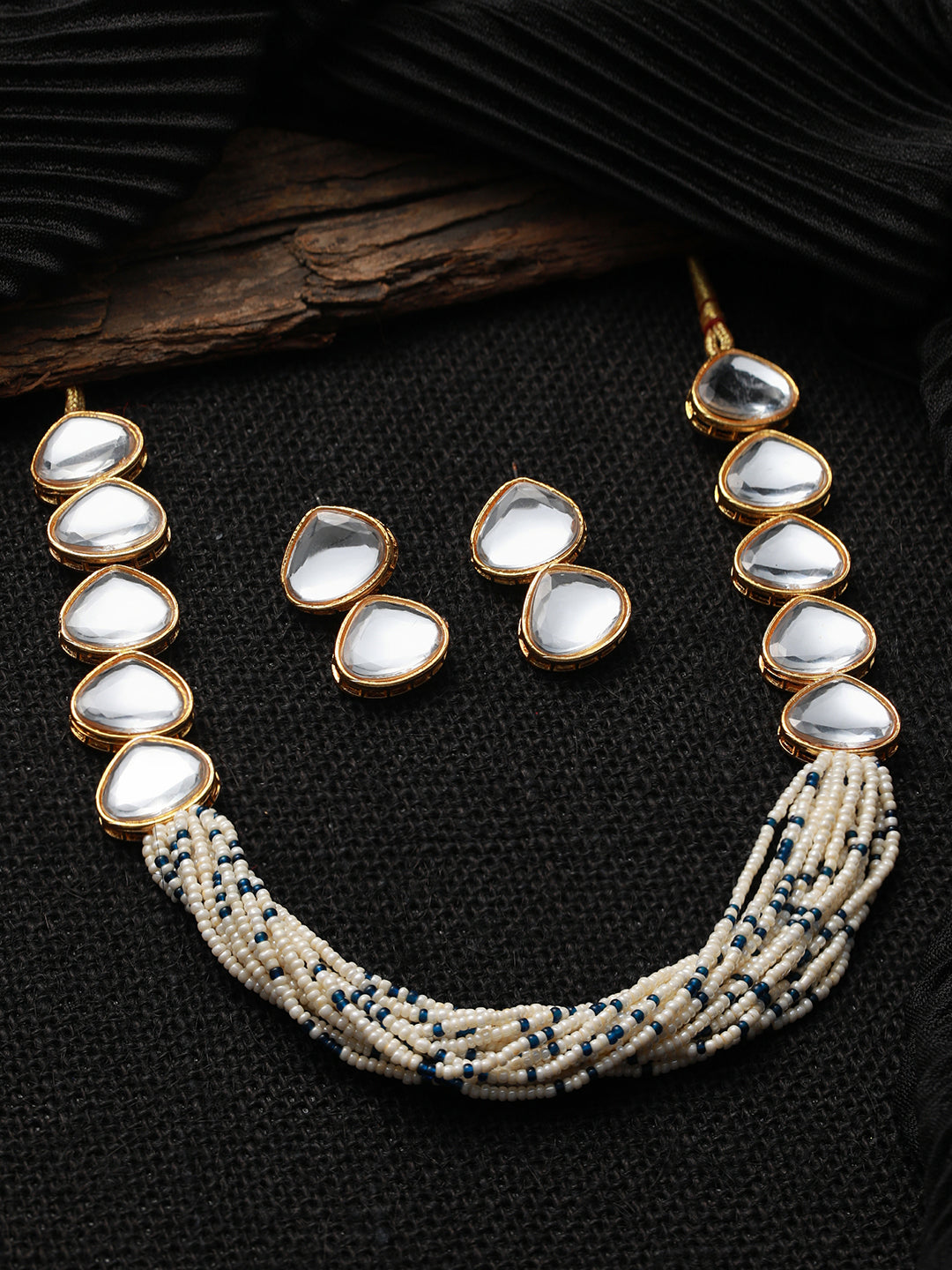 White Multilayer Kundan Pearl Gold-Plated Jewellery Set