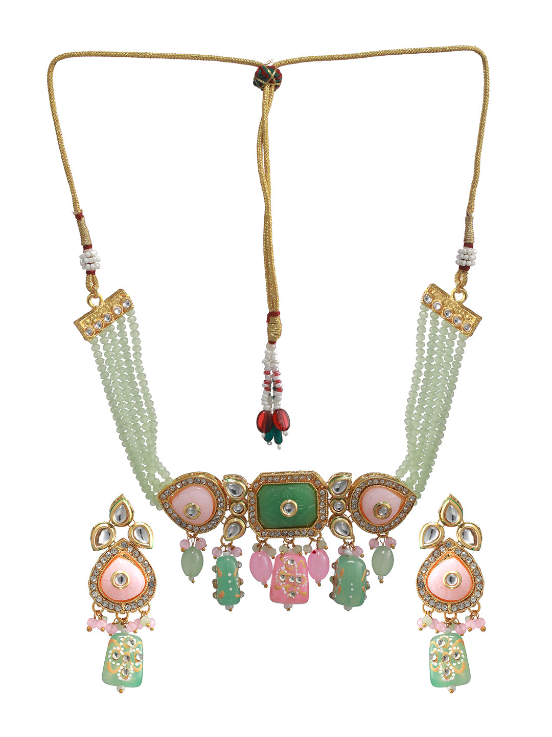 Multicolor Pastel-Toned Kundan Gold-Plated Choker Jewellery Set