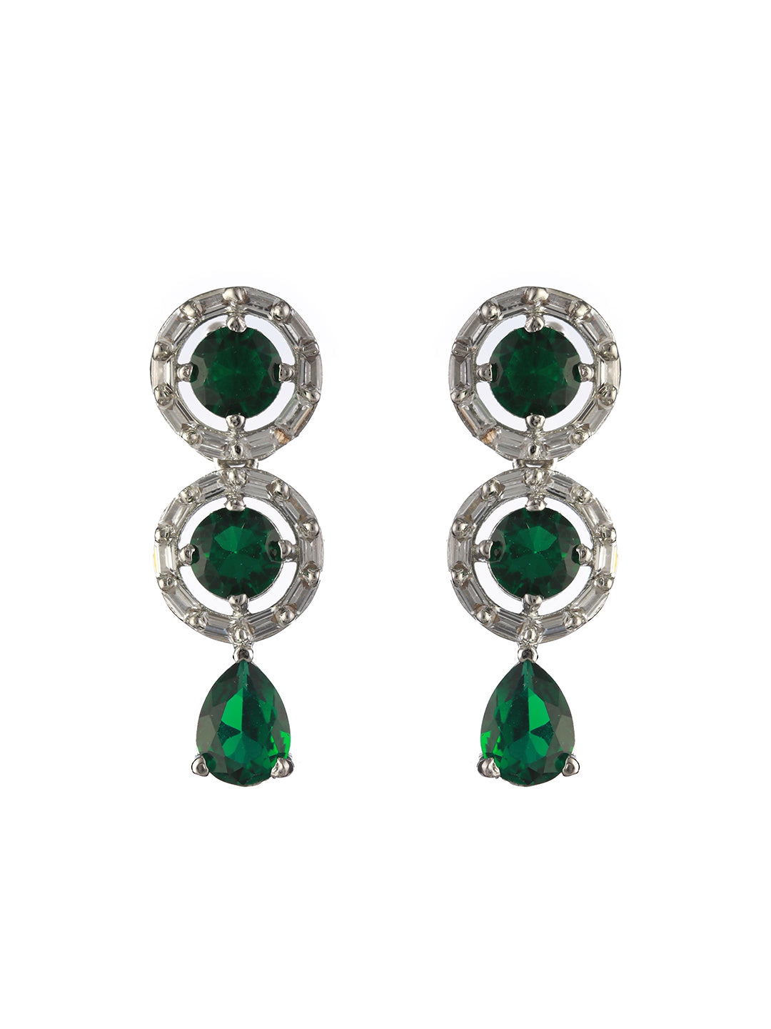 Green Halo Drop American Diamond Silver-Plated Jewellery Set