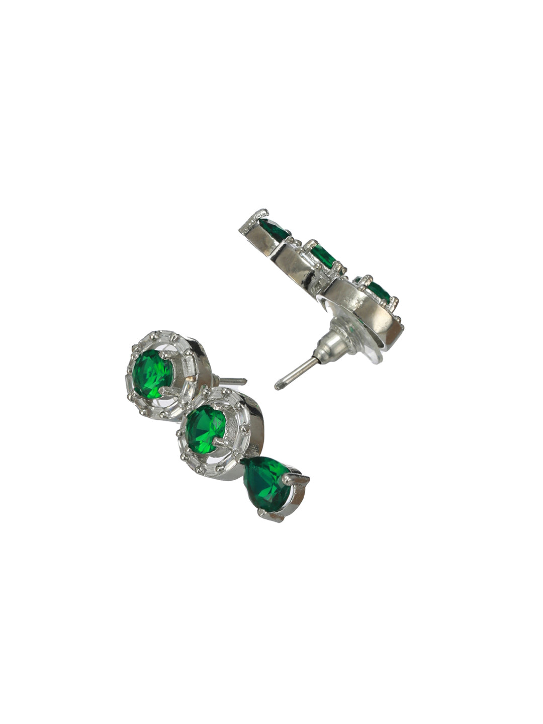 Green Halo Drop American Diamond Silver-Plated Jewellery Set
