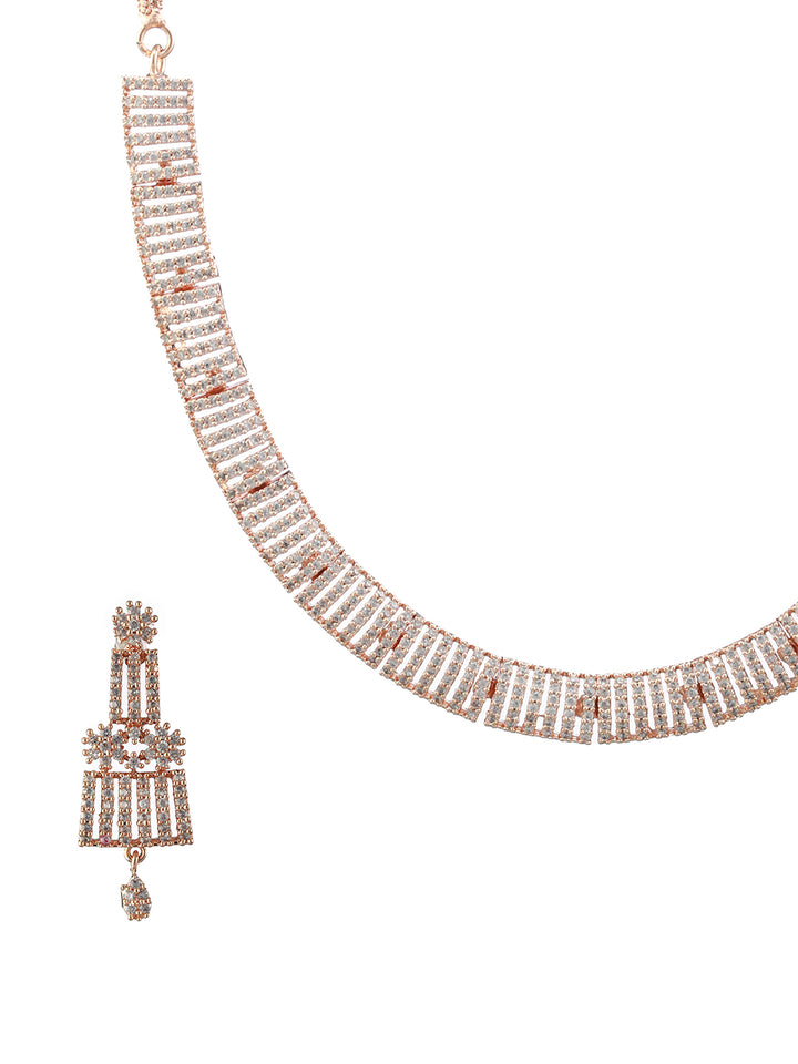 Elegant American Diamond Rose Gold-Plated Jewellery Set