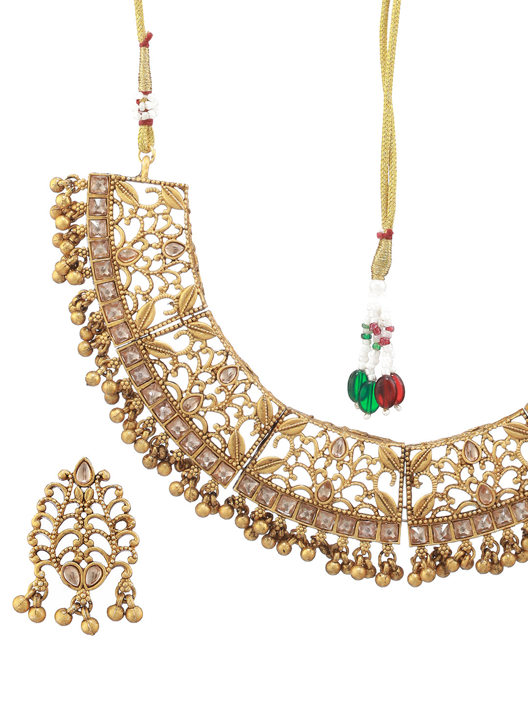 Studded Leaf Motif Gold-Plated Jewellery Set