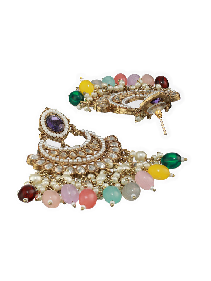 Multicolor Beaded Pearl Gold-Plated Choker Jewellery Set