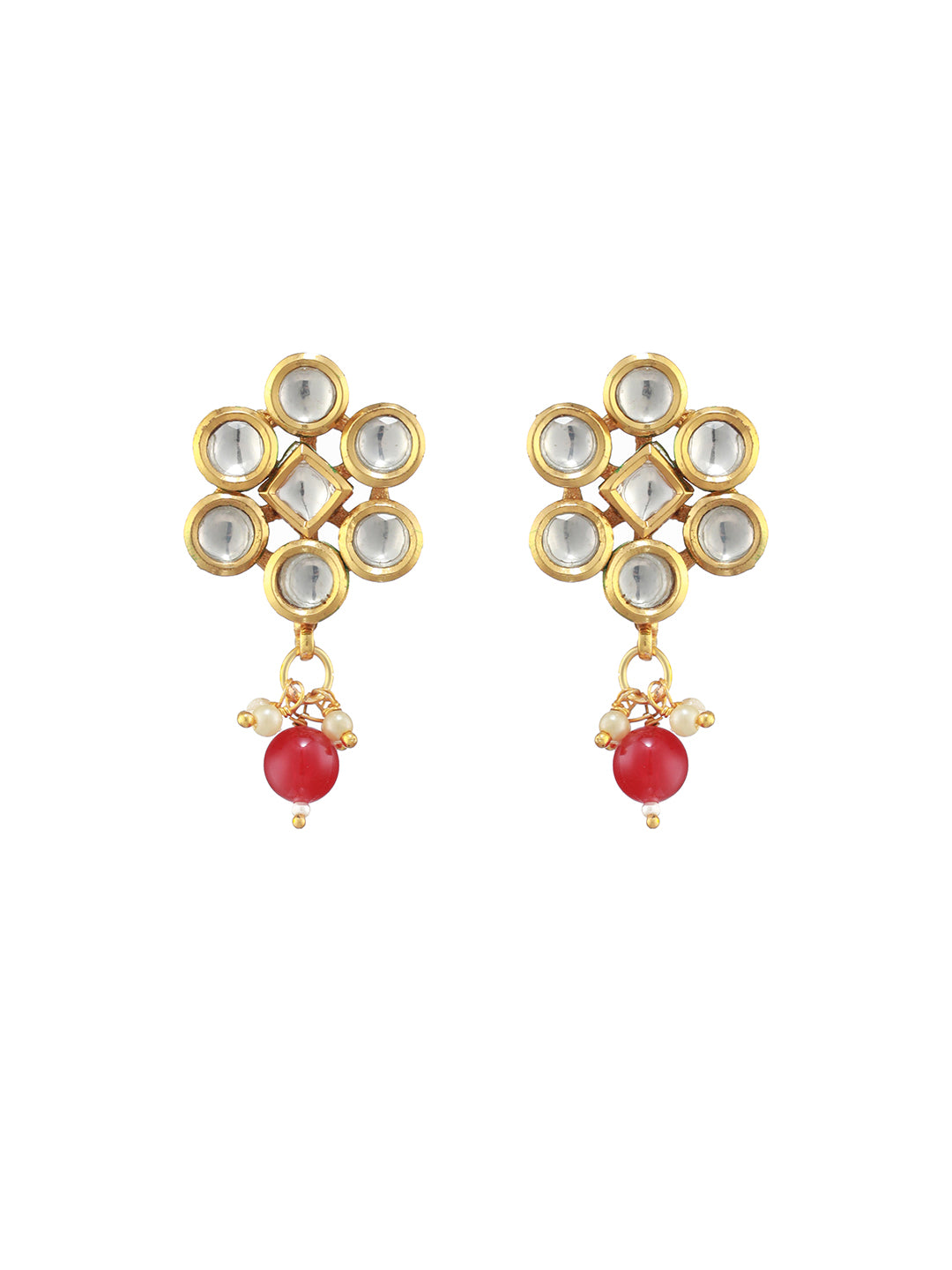 Red Geometric Kundan Pearl Gold-Plated Choker Jewellery Set