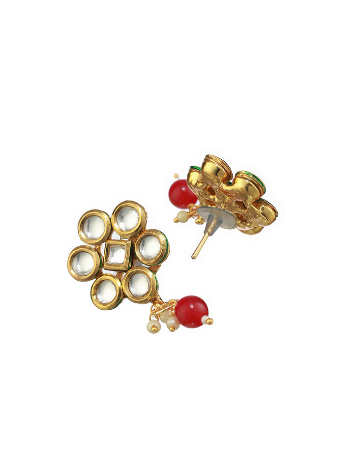 Red Geometric Kundan Pearl Gold-Plated Choker Jewellery Set