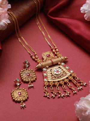 Traditional Floral Studded Design Gold-Plated Jewellery Set
