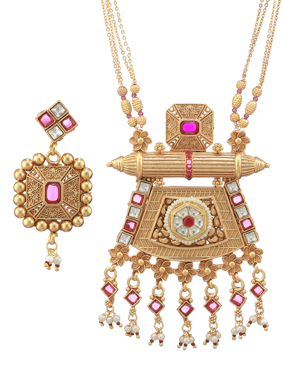 Traditional Floral Studded Design Gold-Plated Jewellery Set