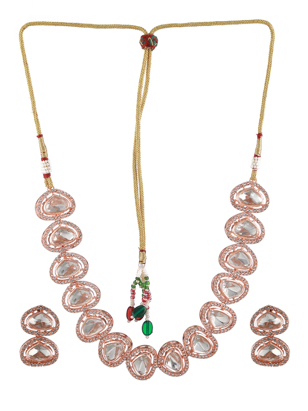 Elegant Kundan American Diamond Rose Gold-Plated Jewellery Set