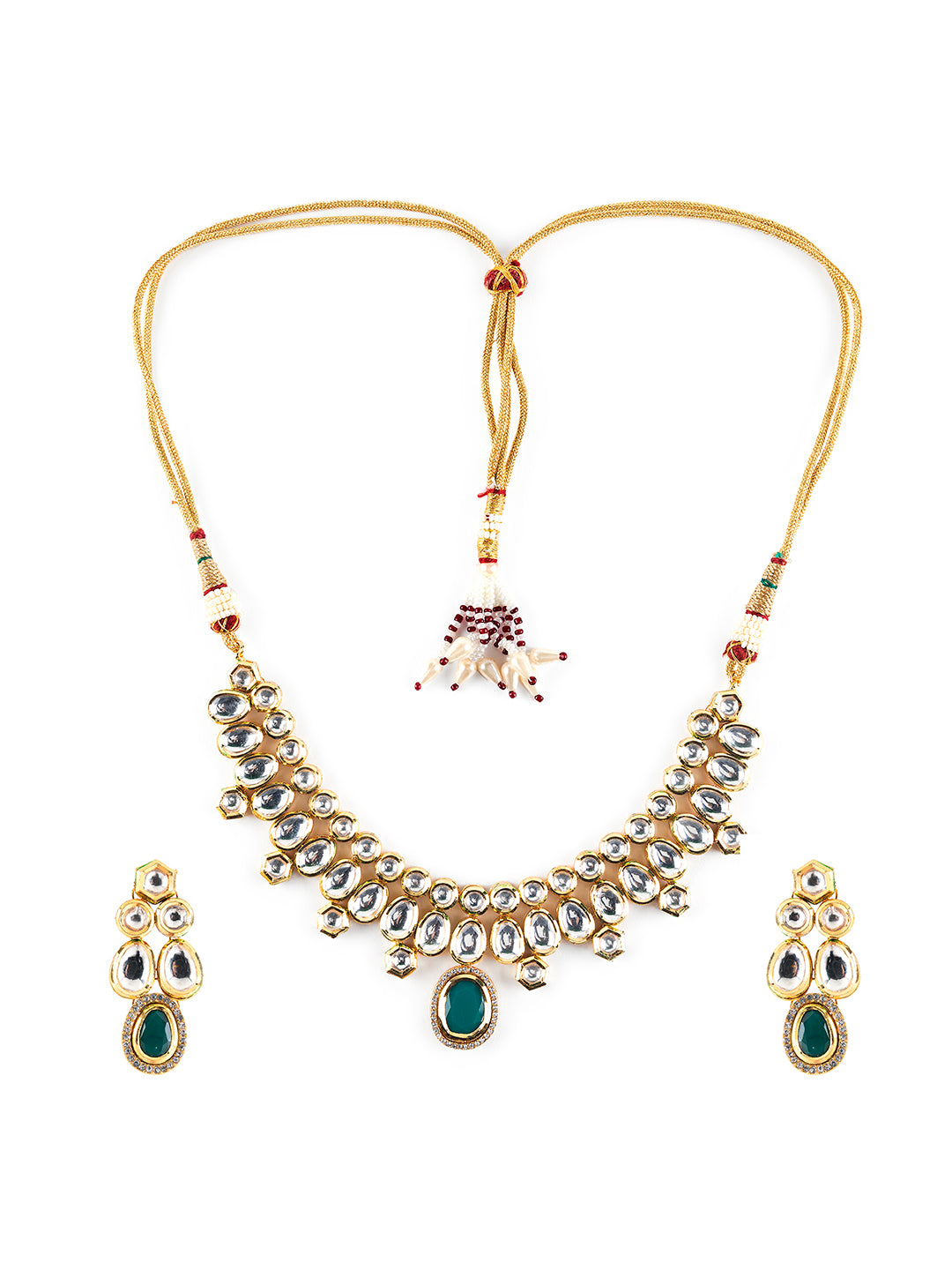 Priyaasi Elegant Green Kundan Studded Gold-Plated Jewellery Set
