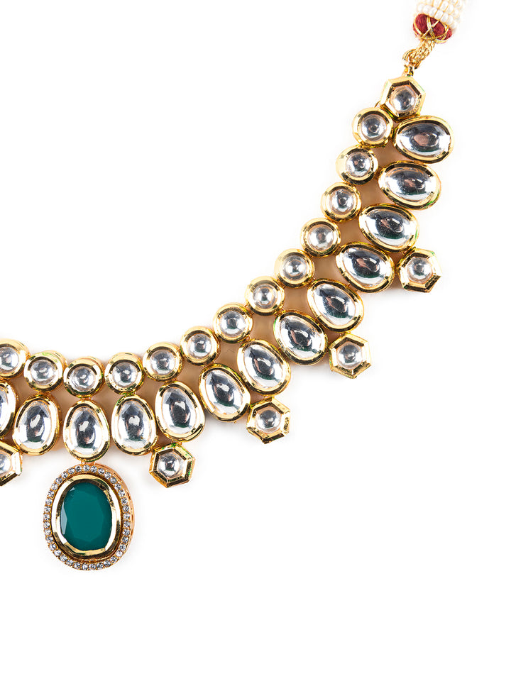 Priyaasi Elegant Green Kundan Studded Gold-Plated Jewellery Set