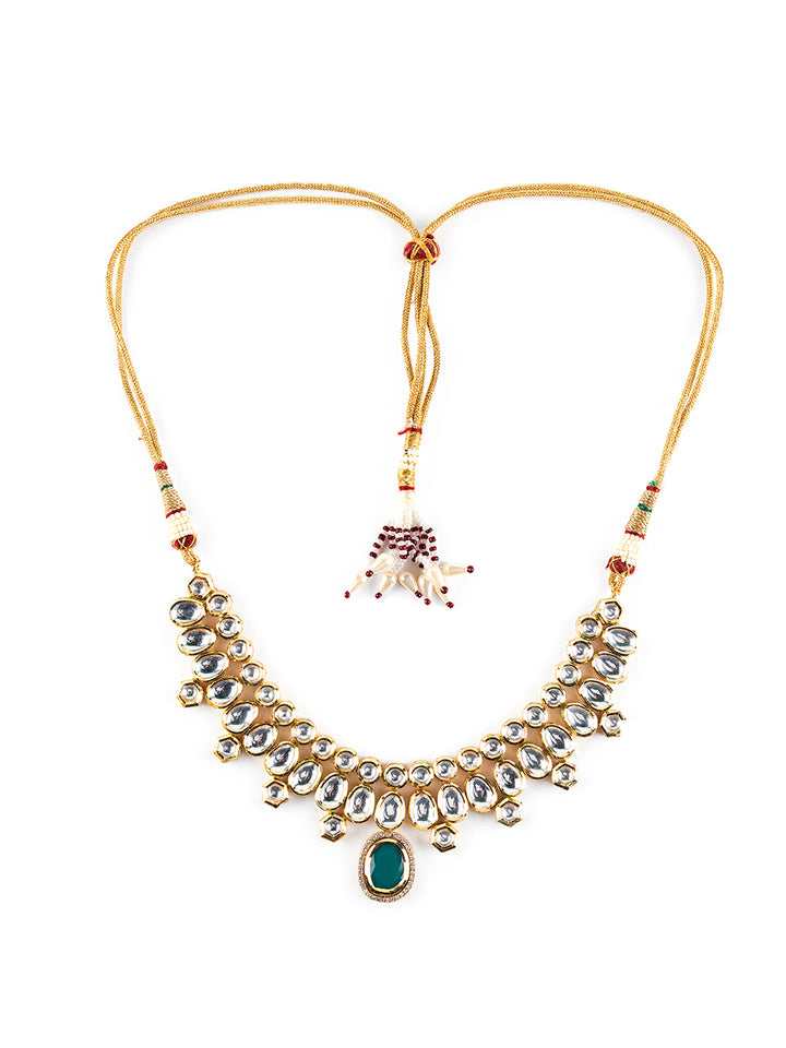 Priyaasi Elegant Green Kundan Studded Gold-Plated Jewellery Set