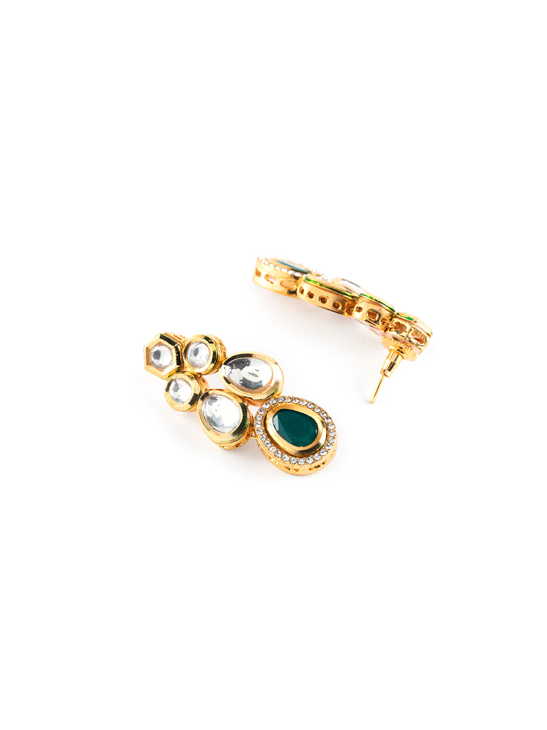 Priyaasi Elegant Green Kundan Studded Gold-Plated Jewellery Set