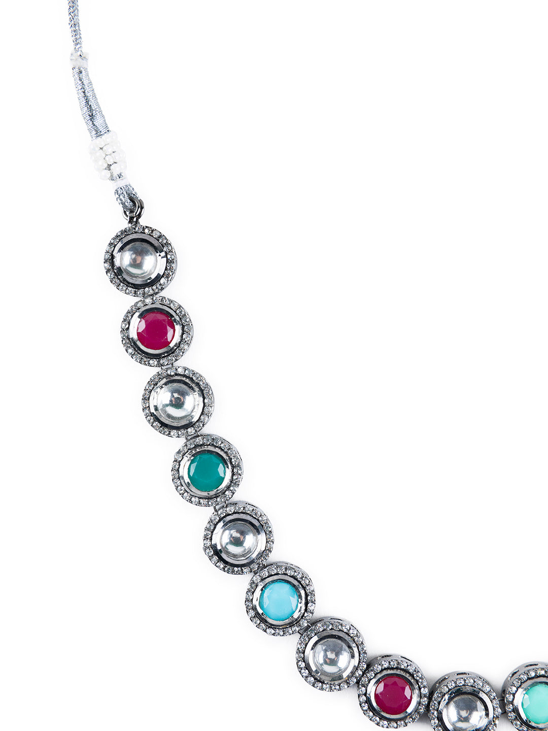 Priyaasi Multicolor Round Link American Diamond Silver-Plated Jewellery Set