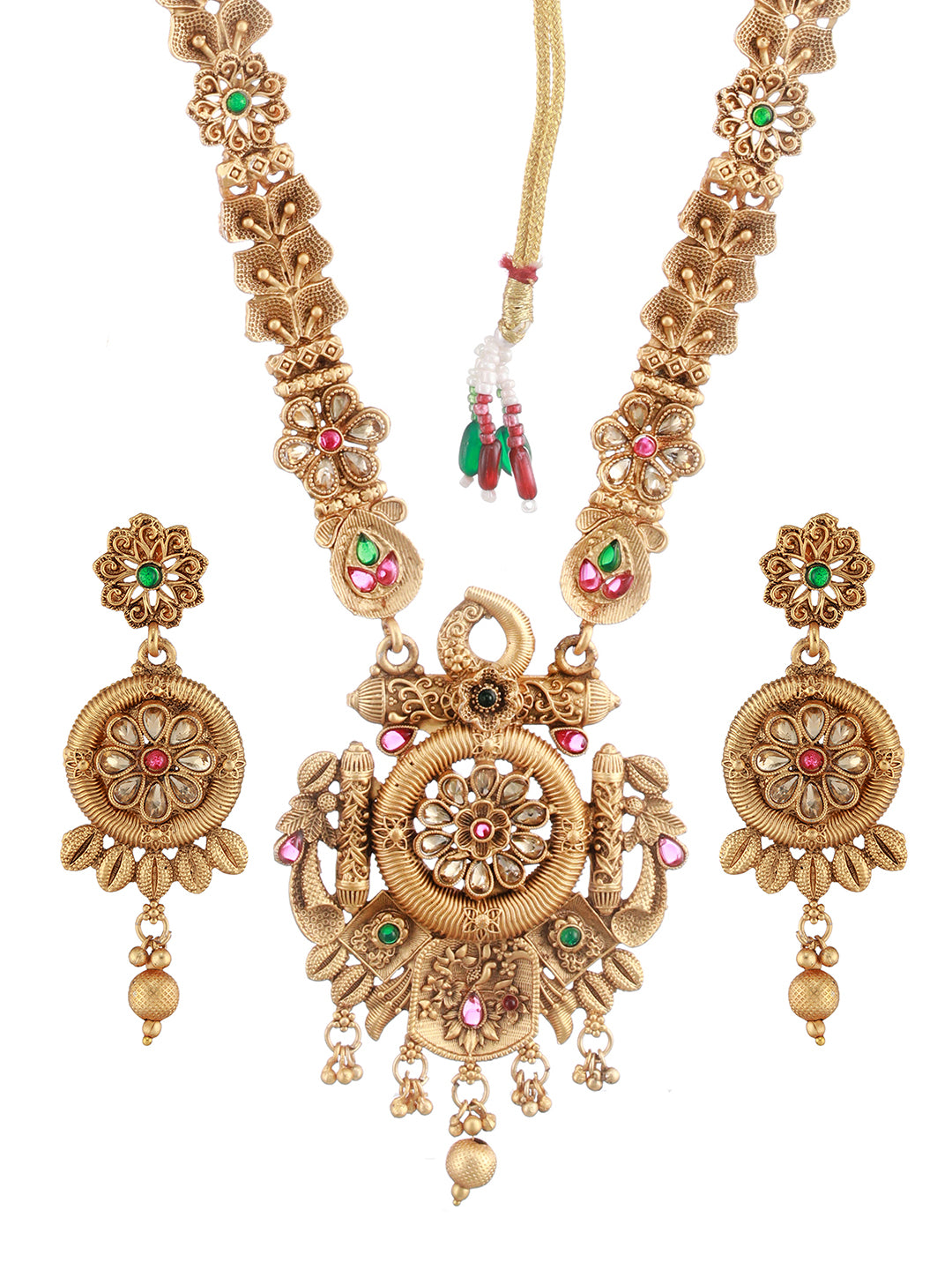 Priyaasi Floral Stone Studded Gold-Plated Bridal Jewellery Set with Maangtikka