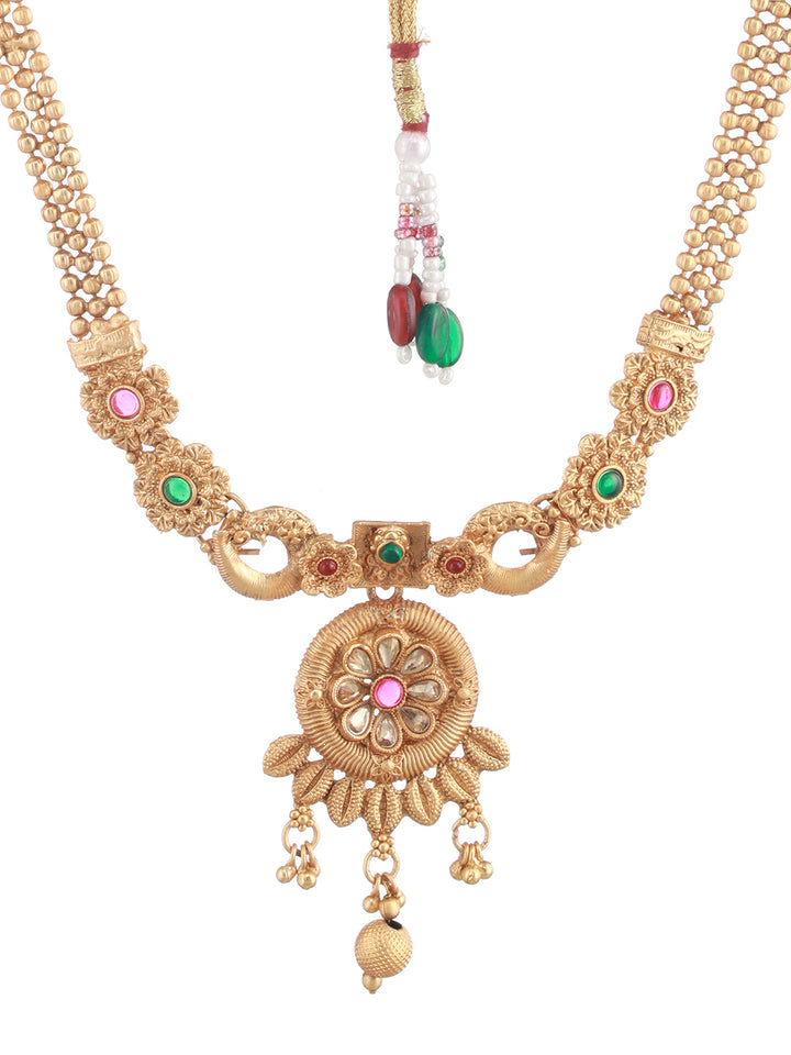 Priyaasi Floral Stone Studded Gold-Plated Bridal Jewellery Set with Maangtikka