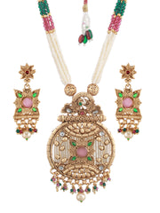 Priyaasi White Round Floral Multilayer Beaded Chain Design Jewellery Set