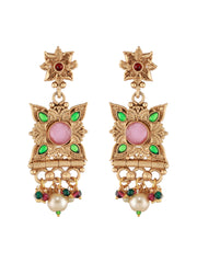Priyaasi White Round Floral Multilayer Beaded Chain Design Jewellery Set