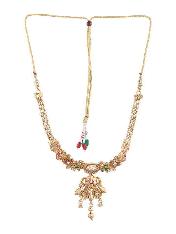 Priyaasi Floral Kemp Stone Studded Gold-Plated Bridal Jewellery Set
